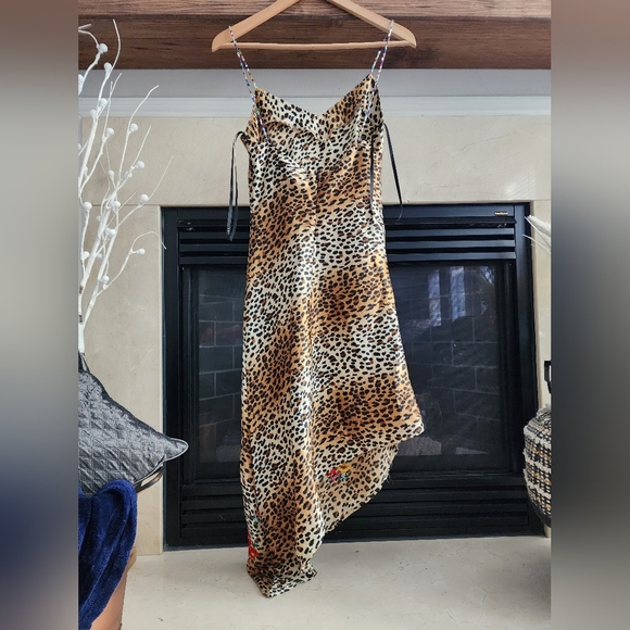 Vintage ABS Allen Schwartz Asymmetric Leopard Print Dress - Picture 4 of 8